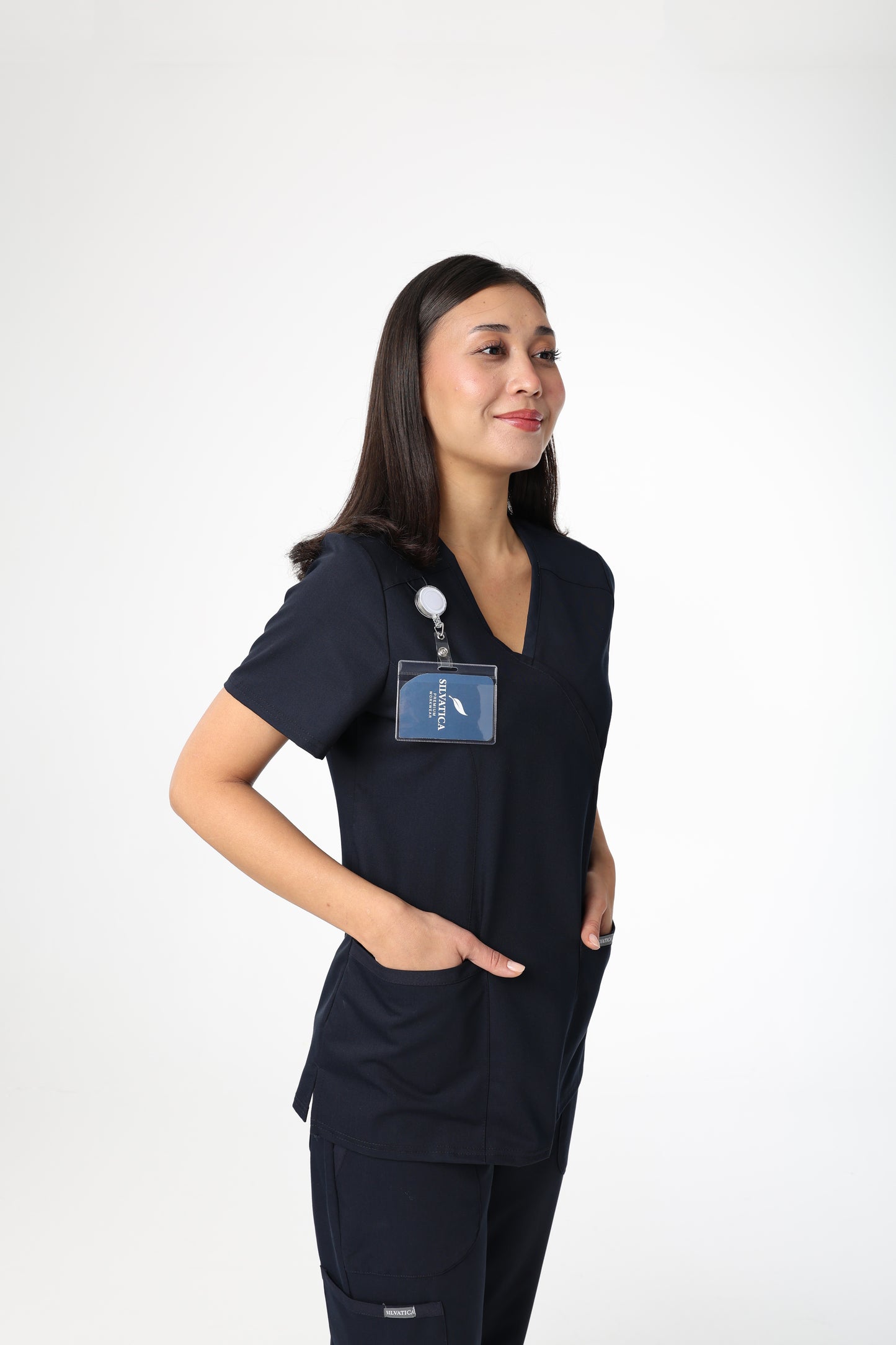 Silvatica Marfa® Kadın Medikal Pantolon – Navy Blue Petite & Regular | Premium Scrubs Alt