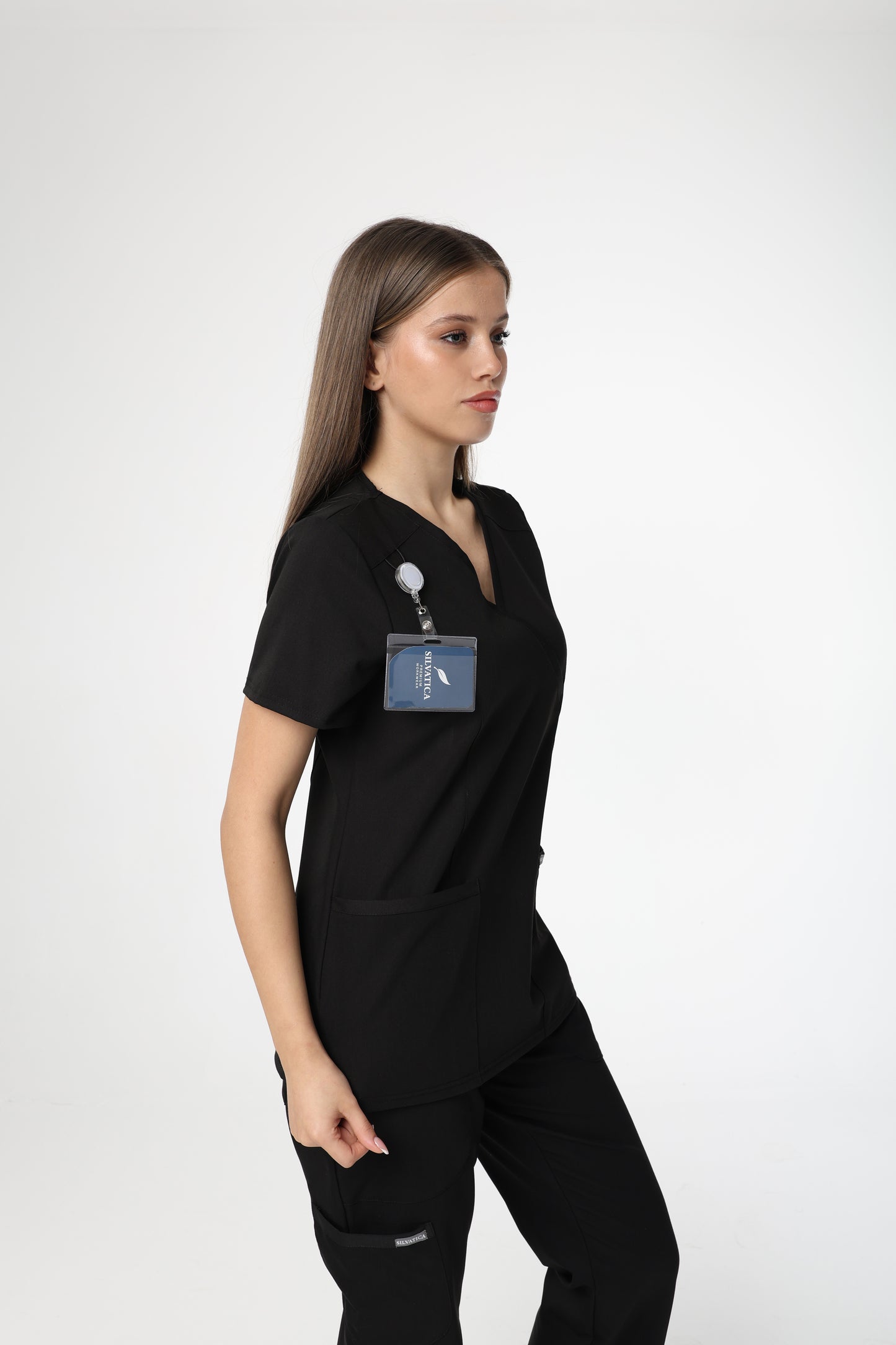 Silvatica Marfa® Kadın Medikal Pantolon – Black Petite & Regular | Premium Scrubs Alt