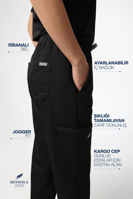 Silvatica Luna® Kadın Jogger Scrub Pantolon – Black, Petite & Regular | Premium Tailored Fit