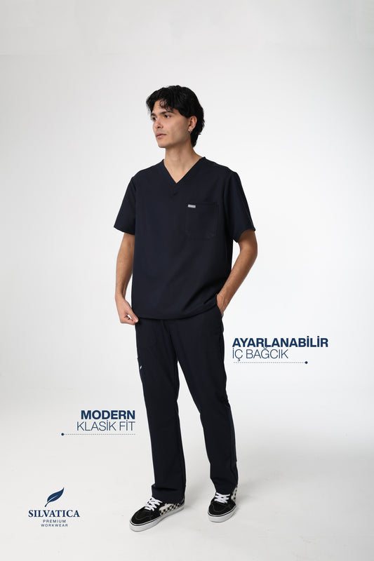Silvatica Ares ® Erkek Medikal Pantolon – Navy Blue Petite & Regular | Premium Scrubs Alt