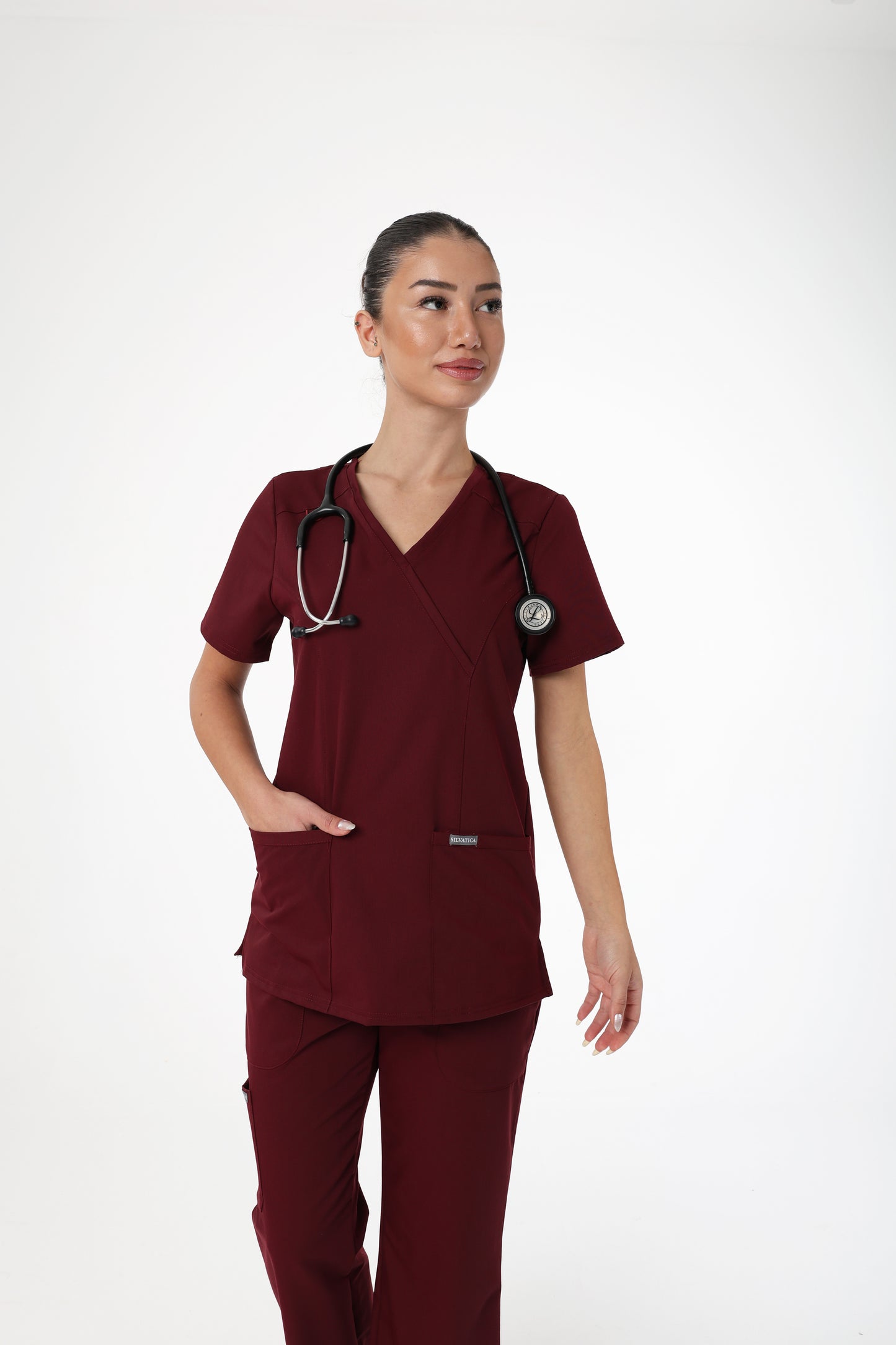 Silvatica Marfa® Kadın V Yaka Üst – Burgundy | Premium