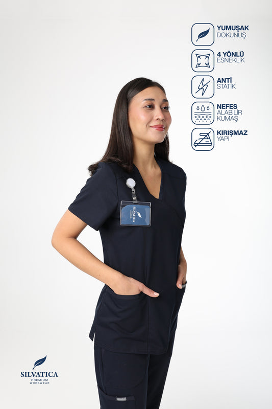 Silvatica Marfa® Kadın V Yaka Üst – Navy Blue | Premium