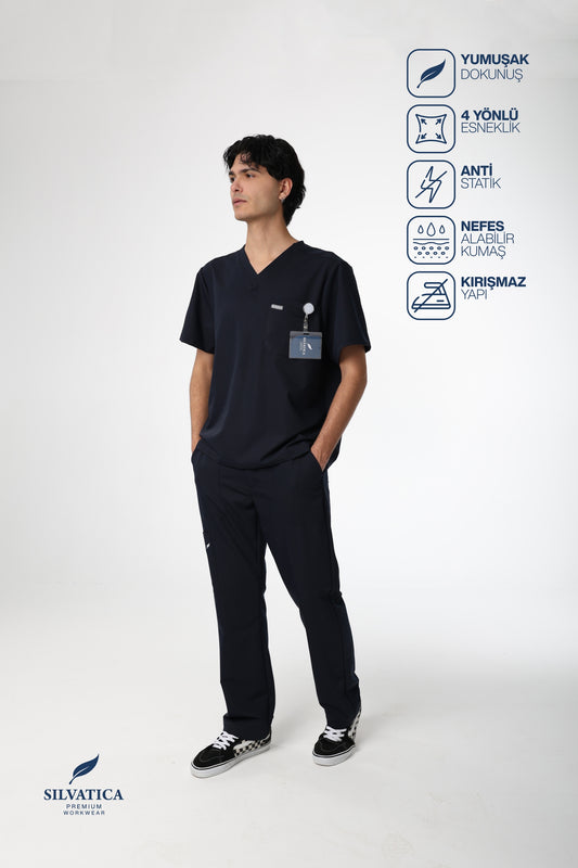 Silvatica Ares ® Erkek Medikal Pantolon – Navy Blue Petite & Regular | Premium Scrubs Alt