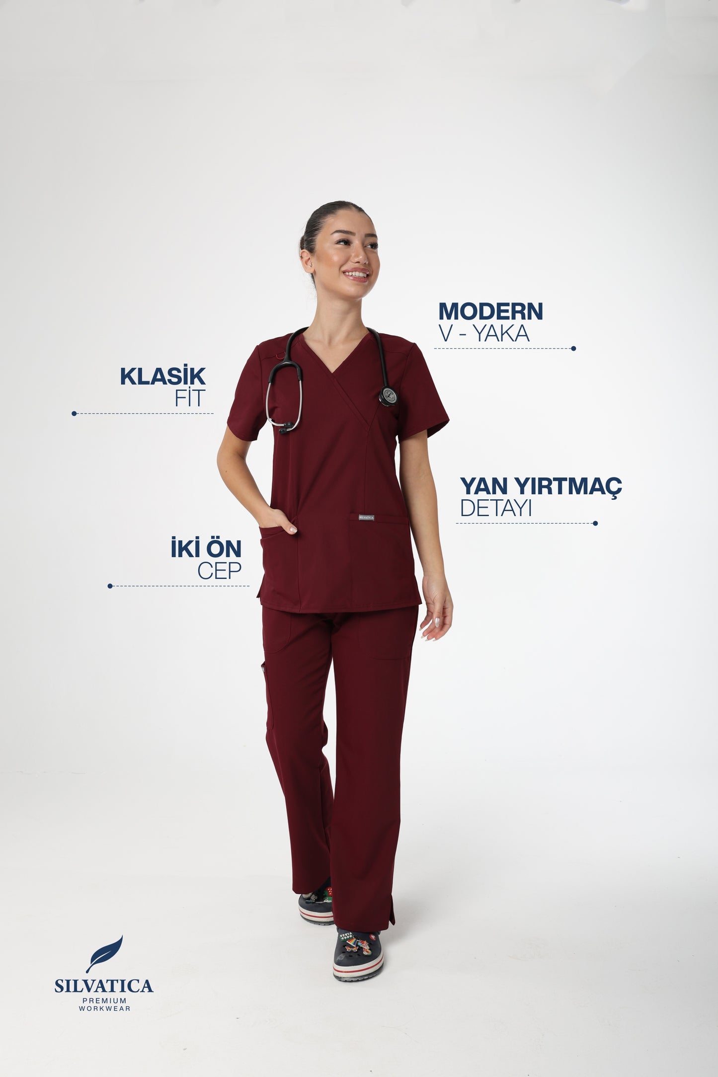 Silvatica Marfa® Kadın V Yaka Üst – Burgundy | Premium