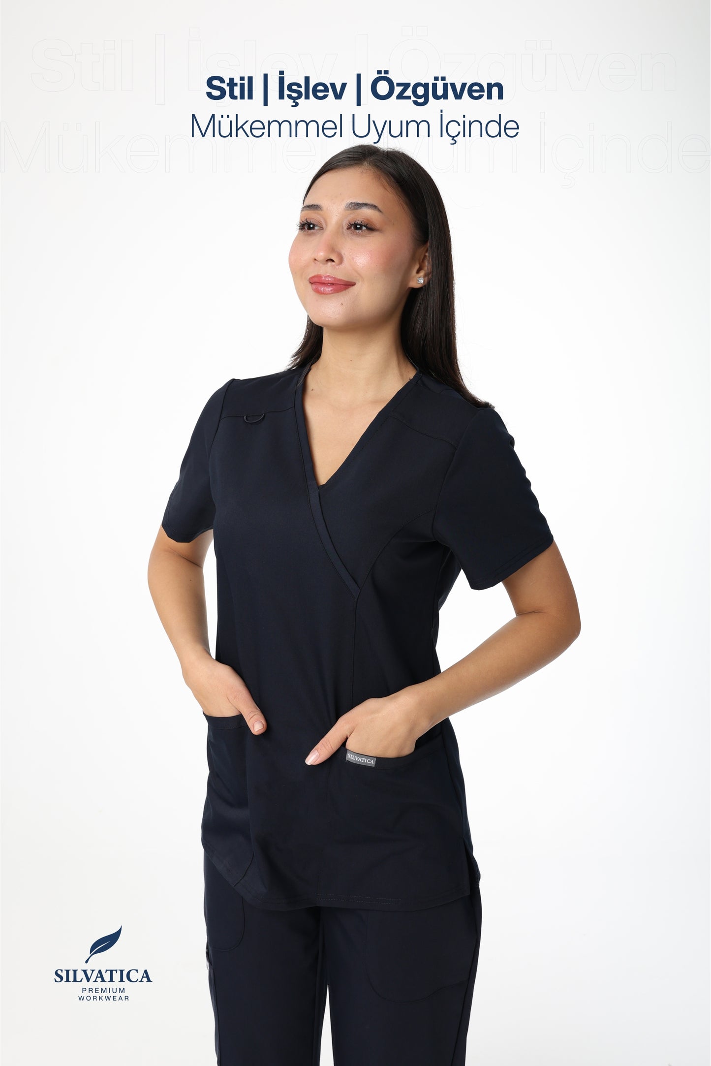 Silvatica Marfa® Kadın V Yaka Üst – Navy Blue | Premium