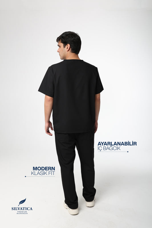 Silvatica Ares ® Erkek Medikal Pantolon – Black Petite & Regular | Premium Scrubs Alt