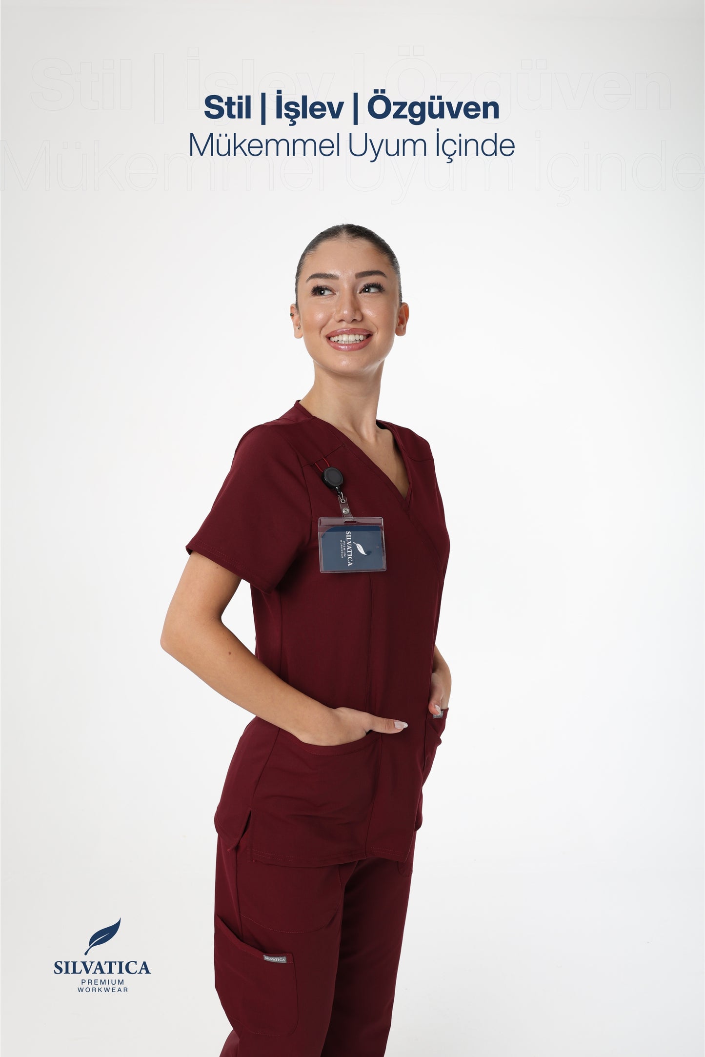 Silvatica Marfa® Kadın V Yaka Üst – Burgundy | Premium
