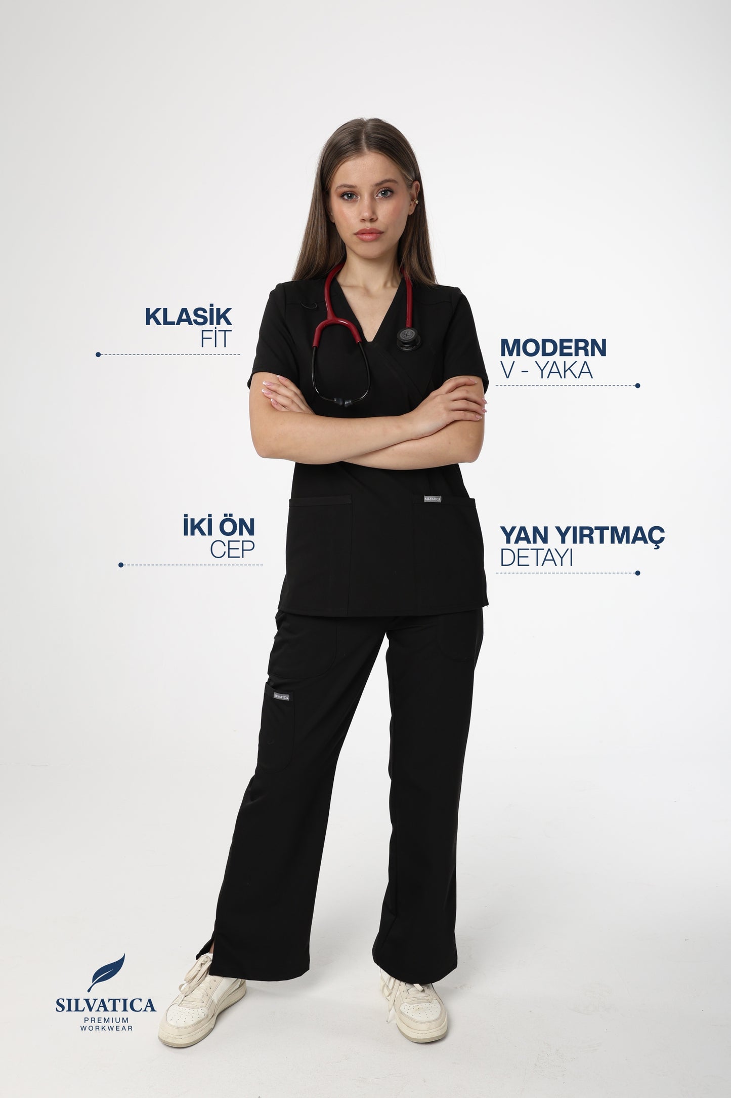 Silvatica Marfa® Kadın V Yaka Üst – Black | Premium