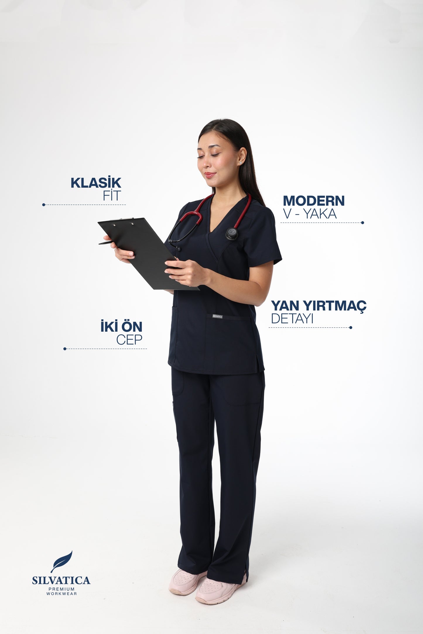 Silvatica Marfa® Kadın V Yaka Üst – Navy Blue | Premium