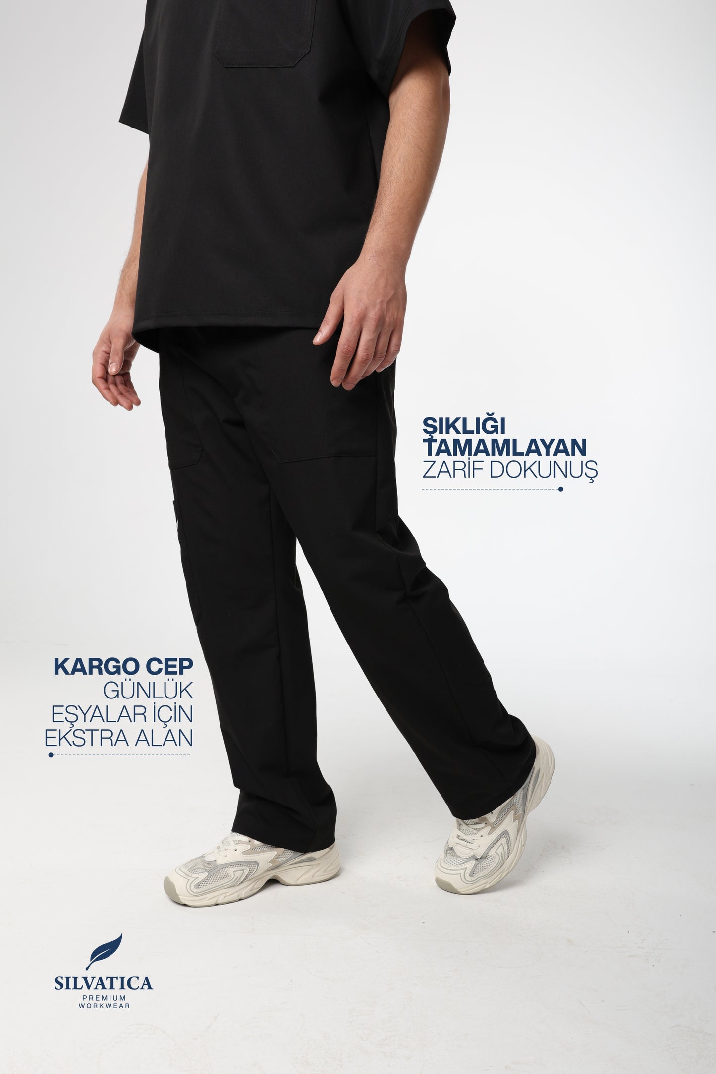 Silvatica Ares ® Erkek Medikal Pantolon – Black Petite & Regular | Premium Scrubs Alt