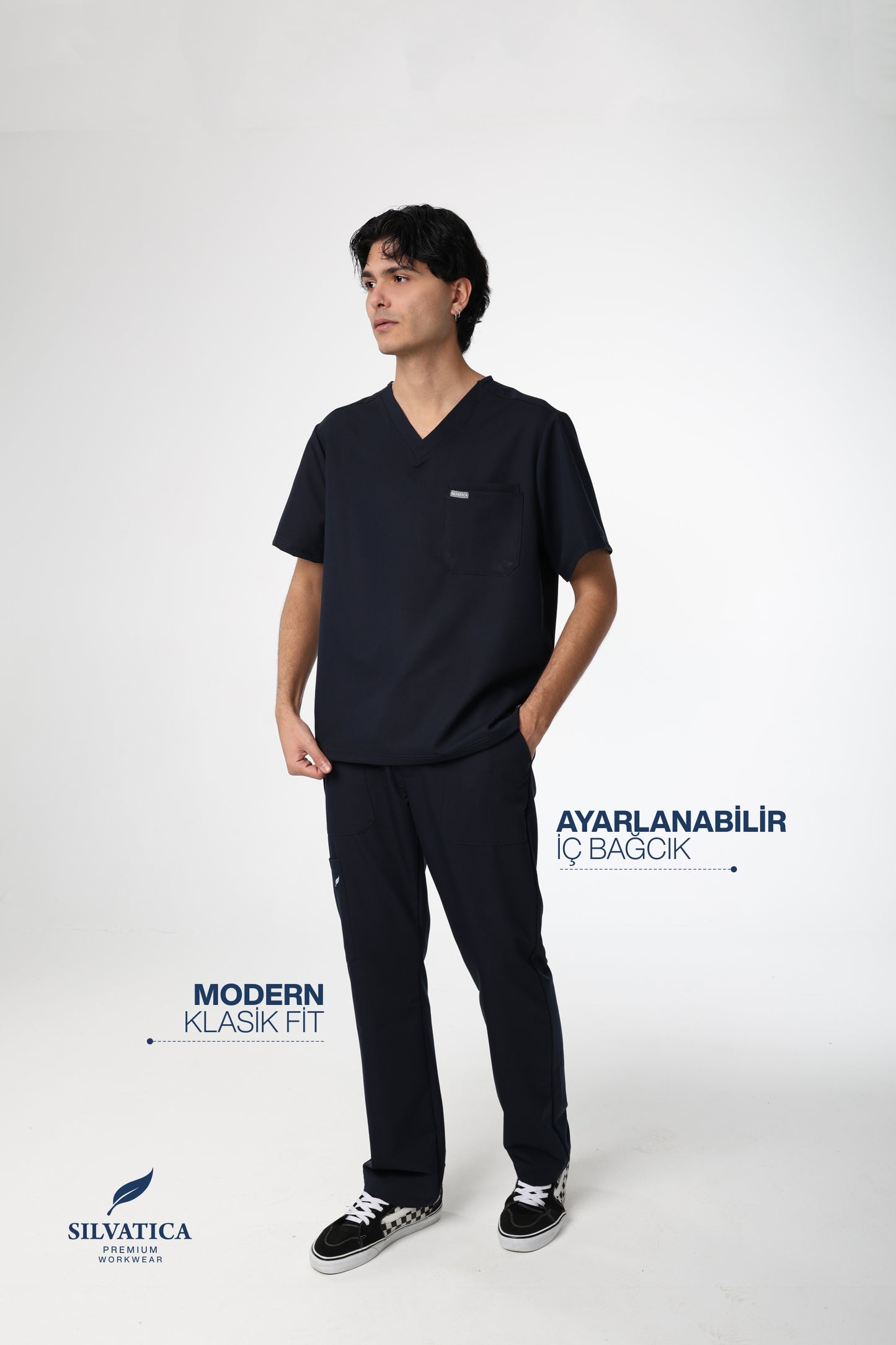 Silvatica Ares ® Erkek Medikal Pantolon – Navy Blue Petite & Regular | Premium Scrubs Alt