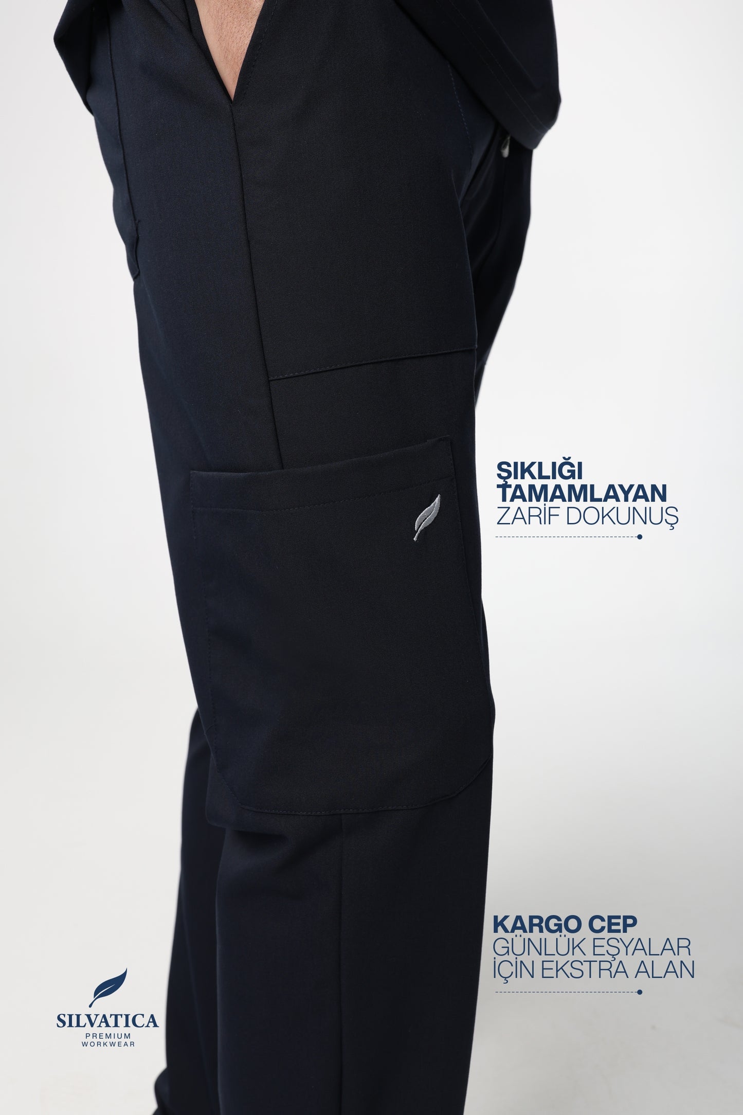 Silvatica Ares ® Erkek Medikal Pantolon – Navy Blue Petite & Regular | Premium Scrubs Alt